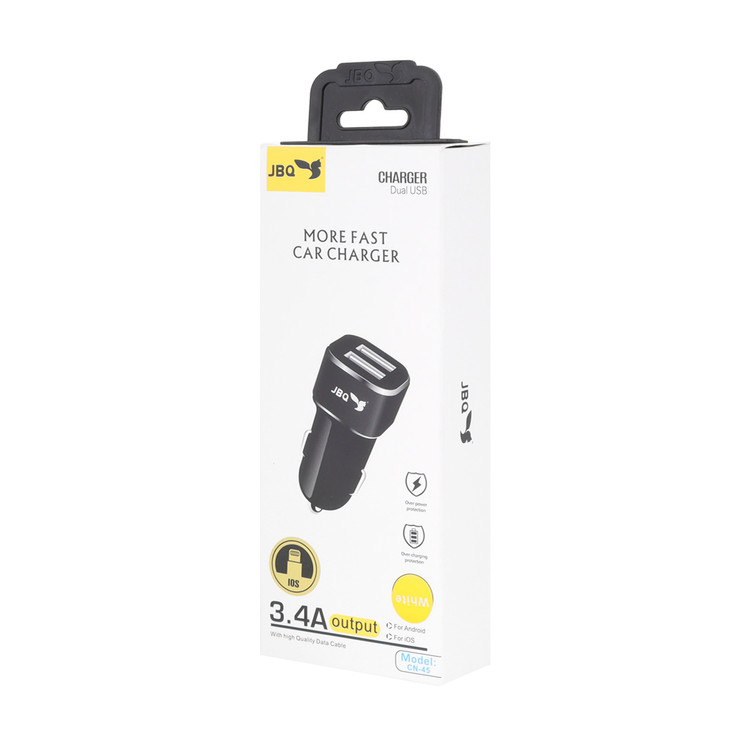 شارژر فندکی فست دو پورت JBQ مدل CN-45 18W همراه با کابل آیفون - سفید (گارانتی یکساله رصاصی)