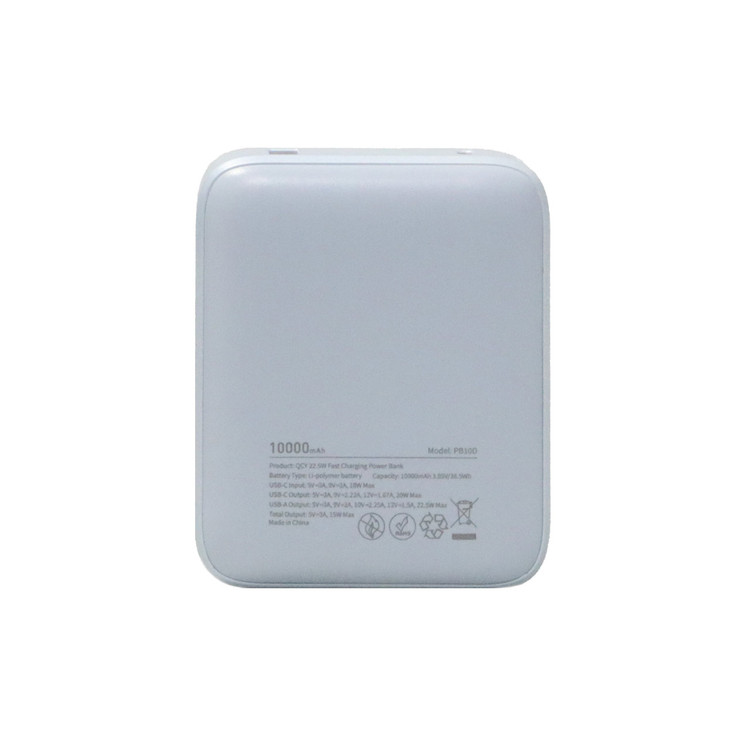 پاوربانک فست شارژ QCY 10000mAh مدل PB10D 22.5W - آبی (گارانتی 18 ماهه شرکتی)