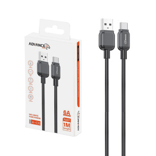 کابل شارژ فست USB To Type-C برند Advance Media مدل A-C6 اورجینال 1 متری مشکی کنفی
