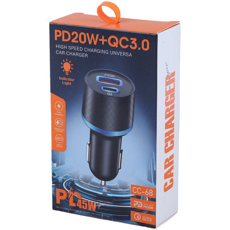 شارژر فندکی PD و فست دو پورت مدل CC-68 45W مشکی